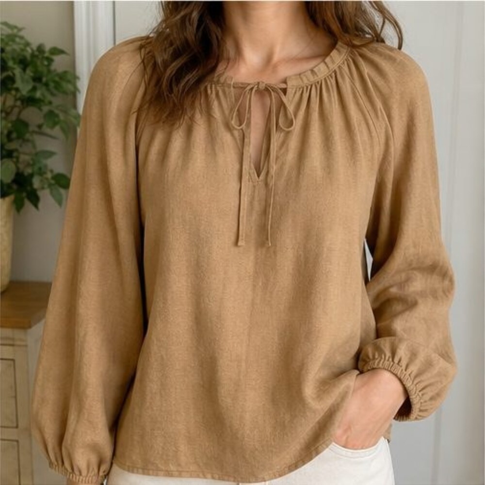 Camel Puff Sleeve Top - Picture 2 of 6